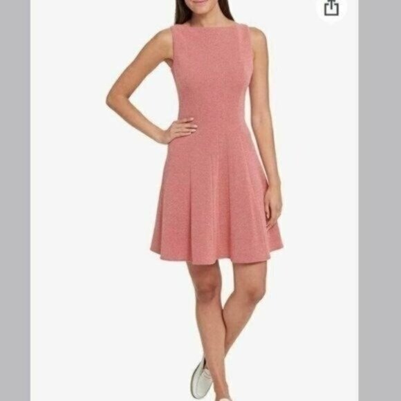 Tommy Hilfiger Womens Red Textured Fit & Flare 8 Knee Length Tank Dress NWT - Picture 1 of 10
